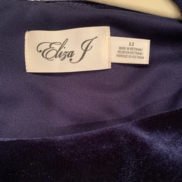 Eliza J Dark Blue Velvet Midi Dress Size 12 - Picture 4 of 4